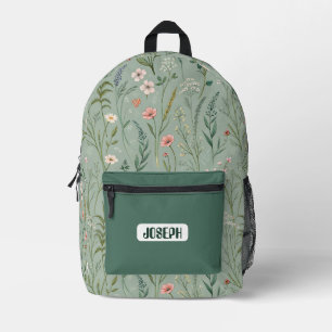 Impresa Mochila Verde Pradera de Flores Silvestres