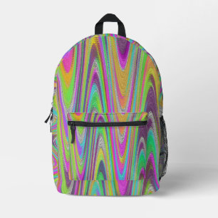 Impresa Mochila verde púrpura de patrón de onda multicolor