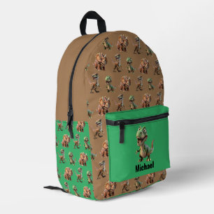 Impresa Mochila verde y marrón con nombre personalizado de