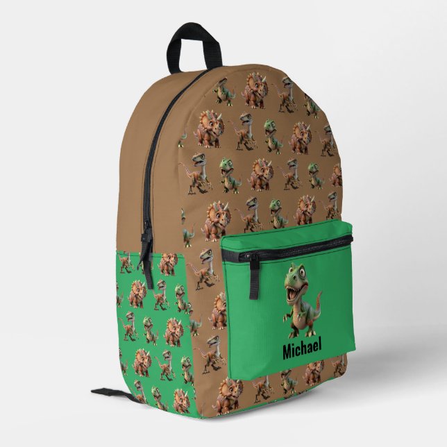 Impresa Mochila verde y marrón de Dinosaur Boy (Esquina izquierda trasera)
