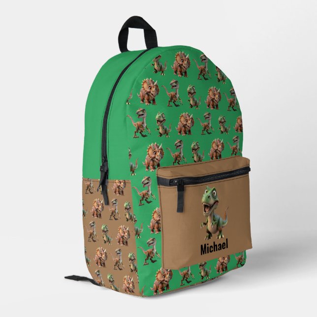 Impresa Mochila verde y marrón de Dinosaur Boy (Esquina izquierda trasera)