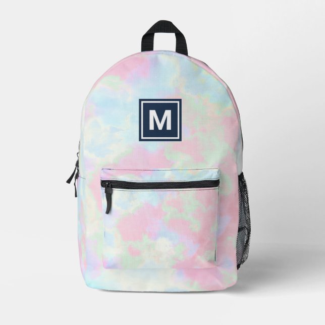 Impresa Monograma Mochila de tinte de tie-dye Girly Pastel (Anverso)