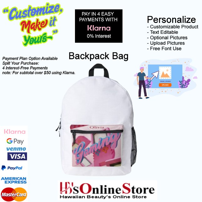 Impresa Nombre del Personalizable de la mochila de los Chi (Gaming for Girls Backpack Print Cut Sew School Bag.)