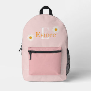 Impresa nombre personalizado polvo mochila rosa con margar