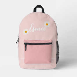 Impresa nombre personalizado polvo mochila rosa con margar