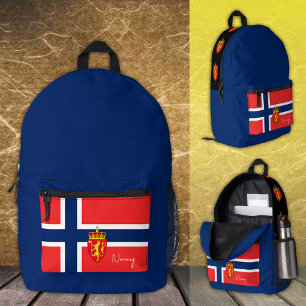 Impresa Noruega, mochila azul, bandera noruega/patriótico