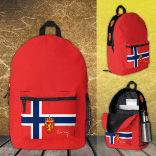 Impresa Noruega, mochila roja, bandera noruega/patriótico