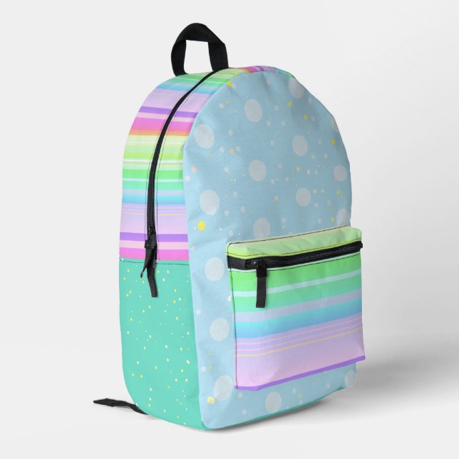 Impresa Pastel estético lindo arco iris azul Mochila (Esquina izquierda trasera)