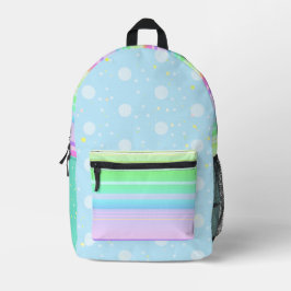 Impresa Pastel estético lindo arco iris azul Mochila