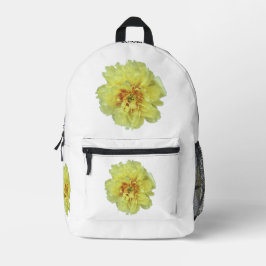 Impresa peonías doradas en blanco con tus palabras mochila