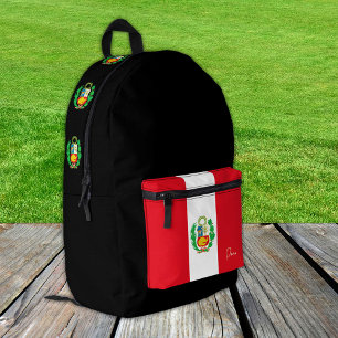 Impresa Perú, mochila negra, bandera peruana / patriota