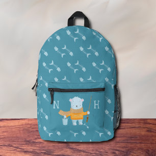 Impresa Pesca Mochila azul del oso polar del niño