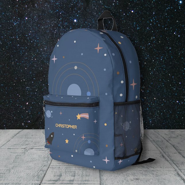Impresa Planetas y cohetes, mochila azul del espacio exter (Planets & Rocket, Outer Space Blue Backpack)