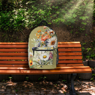 Impresa Ramos Florales de Margaritas Mochila Verde