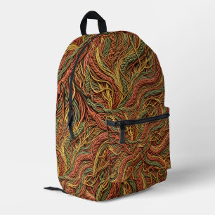 Impresa Red de raíces de arte abstracto Mochila tono tierr
