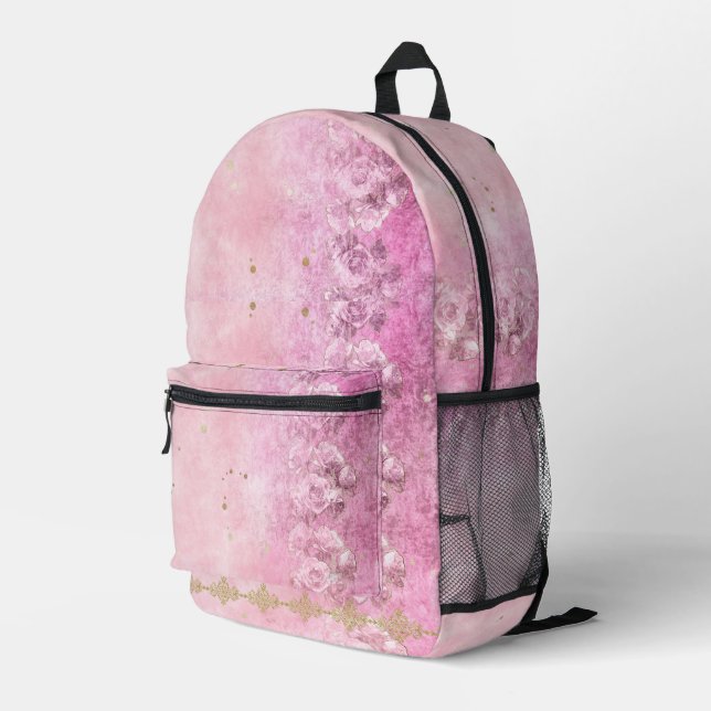 Impresa Rosa barroco Damask Grunge - Mochila (Esquina derecha trasera )