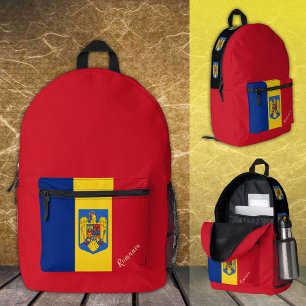 Impresa Rumania, mochila roja, bandera rumana / patriótico