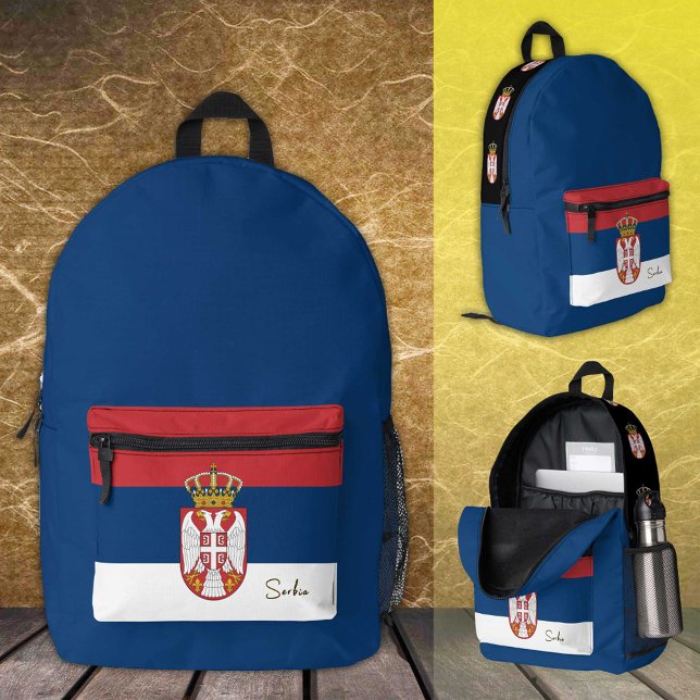 Impresa Serbia, mochila azul, bandera serbia / patriota (Subido por el creador)