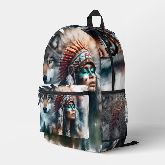 Impresa Tocado Tribal y Mochila de Lobo (Esquina derecha trasera )
