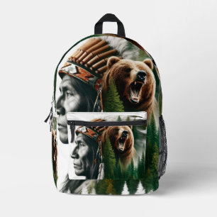 Impresa Tocado Tribal y Mochila del Oso Rugiente