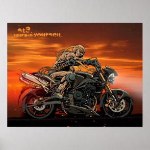 Impresión 26x20 del triple de la motocicleta de