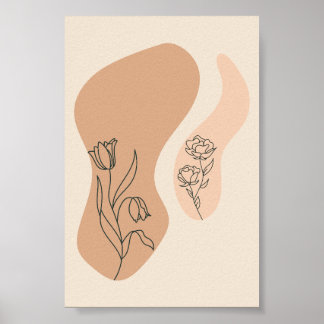 Impresión abstracta boho de arte de línea floral m