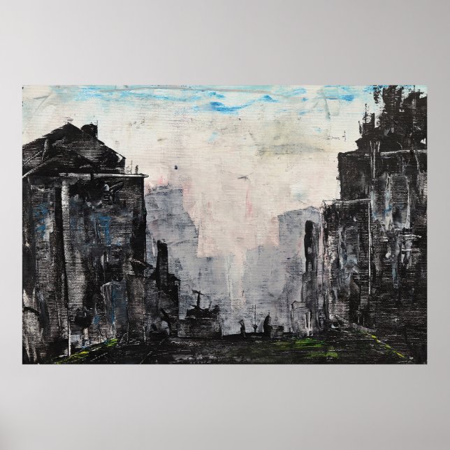 Impresión abstracta de la ciudad gris, cartel de v (Frente)