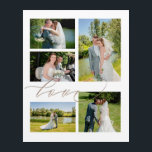 Impresión Acrílica 5 fotos Boda Collage Love Script Typography<br><div class="desc">Simplemente elige tus cinco fotos favoritas del día de tu boda y las cambia por las imágenes de la muestra mostrada. Para ese toque extra de romance,  la palabra amor está en un elegante guión dorado y superpone ligeramente las imágenes.</div>
