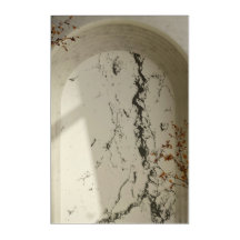 Arco de mármol rústico con hojas secas pared acríl