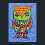 Impresión Acrílica Bright Pop Art Whimsical Lechuza Colorida en Azul<br><div class="desc">Este panel de arte de pared acrílico tiene un brillante estilo de arte pop búho colorido y brillante con ojos estrella en colores vivos de verde,  naranja,  rojo y azul sobre un fondo abstracto de blues mixto.</div>
