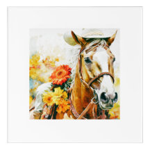 caballo vintage con gorra de vaquera