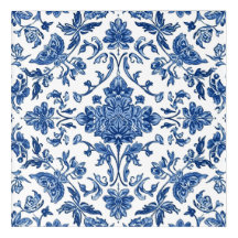 Chinoisería Floral Azul Acuarela Blanca