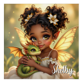 Impresión Acrílica Cute Anime Fairy Girl and Chibi Dragon