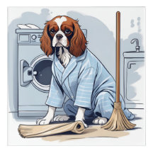 El rey cutáneo Charles Spaniel en pijamas lavando