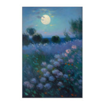 Flores silvestres en flor nocturna pintura de luna