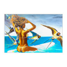 Hermosa pintura original de Chica surfista