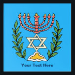 Impresión Acrílica Magen persa David Menorah<br><div class="desc">Esta imagen fue adaptada de una antigua teja judía persa y cuenta con una menorah con un Magen David (Estrella de David) enmarcado por ramas de olivo. Se han conservado las imperfecciones de la imagen original pintada a mano. Personalizar agregando su propio texto.</div>