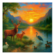 "Mistic Sunset Wildlife Harmony - Serene Nature
