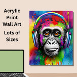 Impresión Acrílica Mono pintado de colores con auriculares<br><div class="desc">Mono pintado colorido con audífonos - - Muchos tamaños disponibles - Ver mi tienda para más grandes diseños</div>