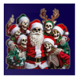 Impresión Acrílica Skeleton Santa Christmas Group Photo – Festive 3D 