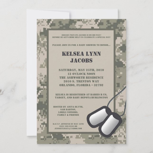 Impresión ACU del EJÉRCITO de Invitación de Baby S (Anverso)