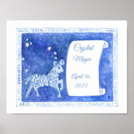 Impresión acuarela de cumpleaños de Aries