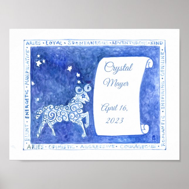 Impresión acuarela de cumpleaños de Aries (Frente)