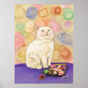 Impresión an o 80 del ensueño del gato del sushi