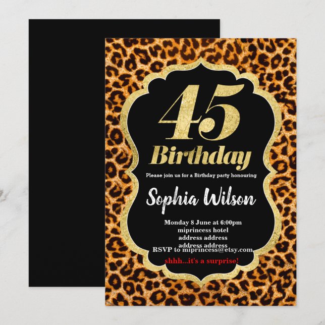 Impresión animal Invitación a leopardo (Anverso / Reverso)