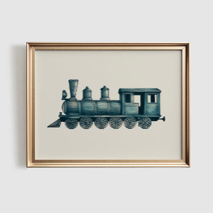 Impresión antigua de tren, arte de pared imprimibl