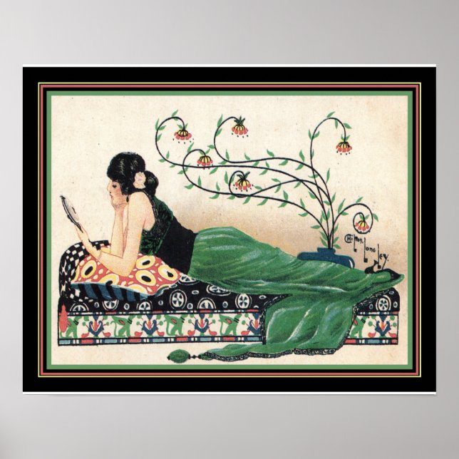 Impresión Art Deco "Chica con espejo" -16x20 (Frente)