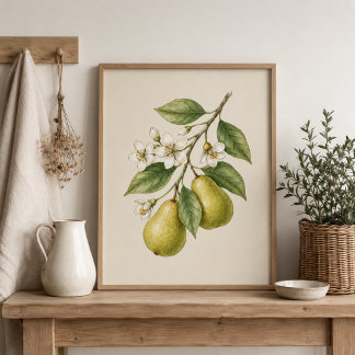 Impresión artística botánica de flor de pera