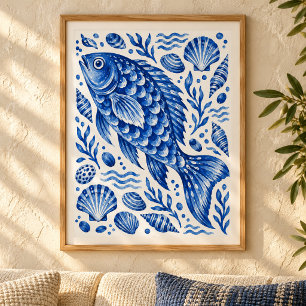 Impresión artística costera de pez azul griego