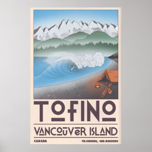 Impresión artística costera de Tofino, surfista, b